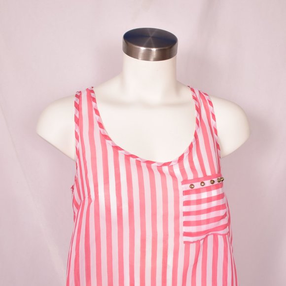 Papaya Sheer Pink Stripe Front Pocket Tank Top Size Small - Picture 3 of 7